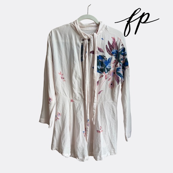 Free People Gemma Watercolor Floral Choker Neck Tunic Mini Dress – Size S - Picture 5 of 11